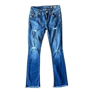 Miss Me Mid Rise Distressed Boot Cut Jeans Frayed Raw Hem, Size 26